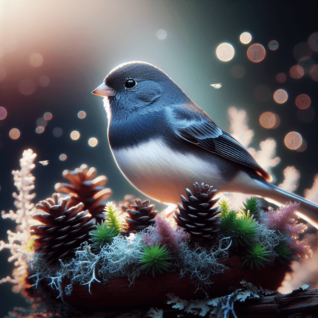 A small songbird with a dark gray head and back, bright white belly, and white outer tail feathers, perched on a branch with a small pink bill visible