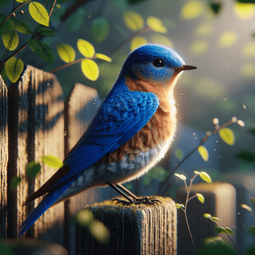 A male Eastern Bluebird perched on a wooden fence post, showing brilliant cobalt blue head, wings and tail, with bright rusty-orange throat and breast, and white belly, against a background of open grassland