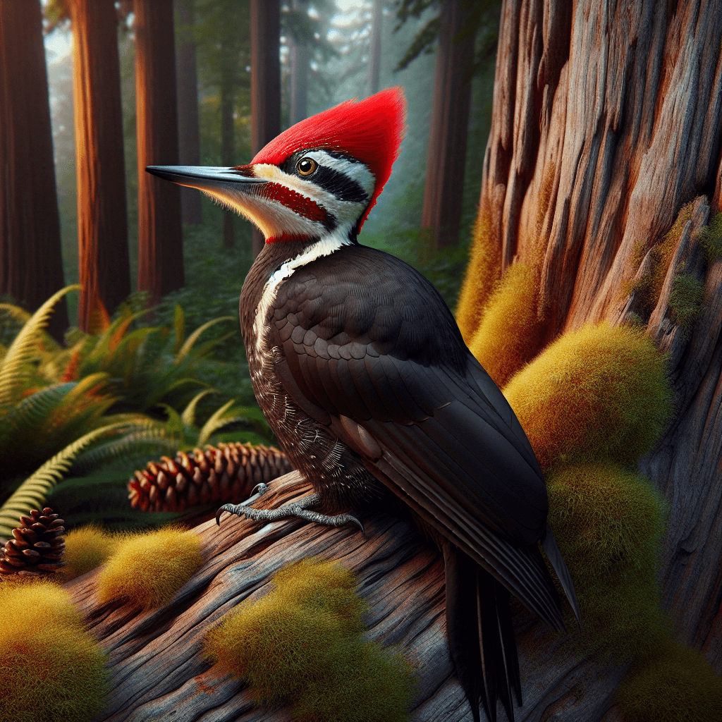 Pileated Woodpecker showing distinctive features