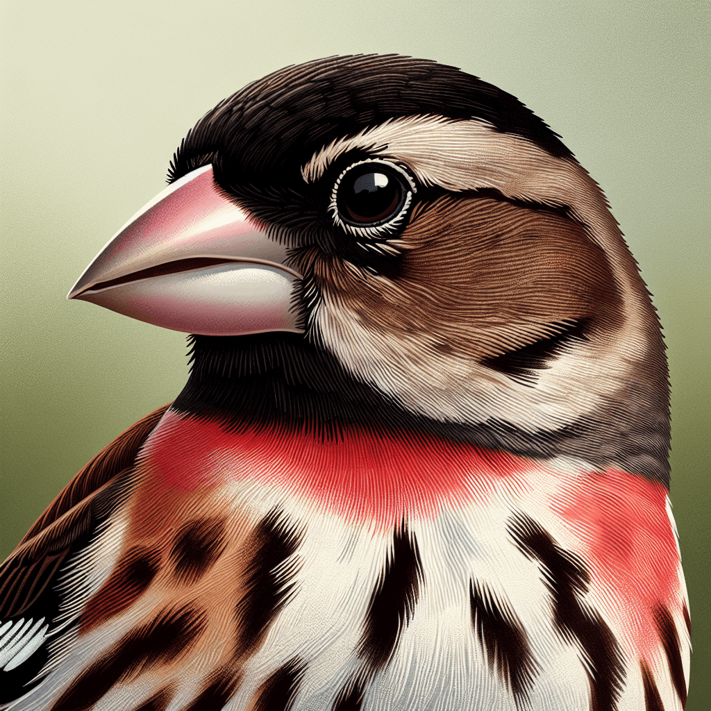 A stocky songbird perched on a branch, showing the male's distinctive black and white plumage with a bright red triangular patch on the white breast, and the characteristic thick, pale-colored seed-cracking bill
