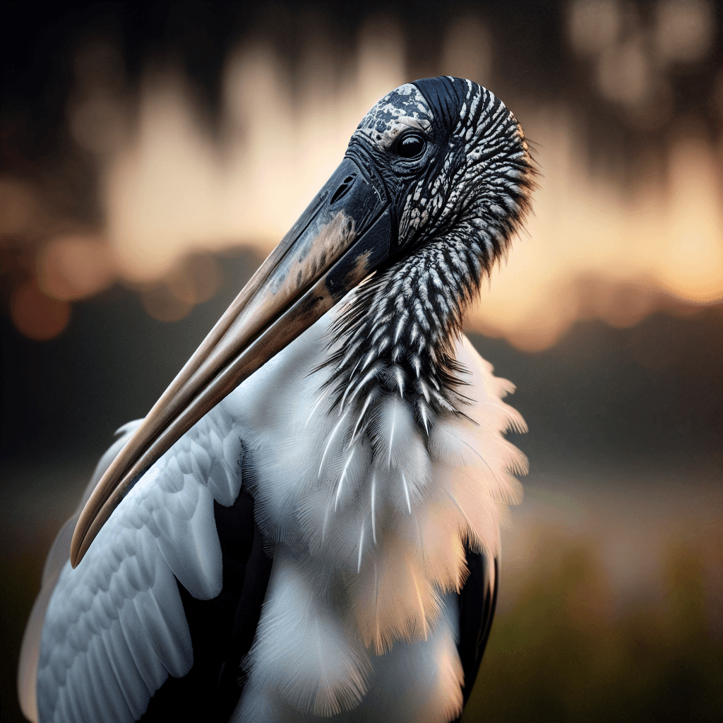 A large white wading bird with black wing tips standing in shallow water, showing its distinctive bald dark gray head and neck, and long thick dark bill used for tactile feeding