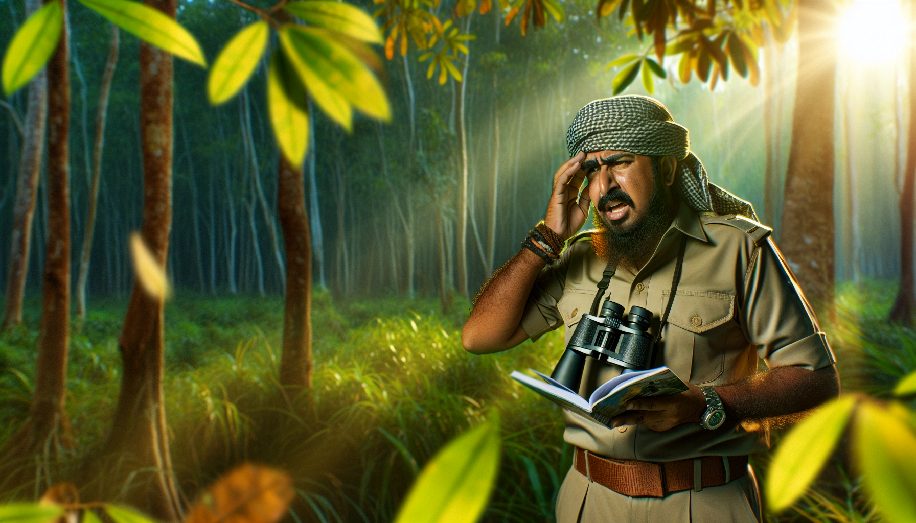 Birder using field guide in natural habitat - illustration for article about modern field guide features